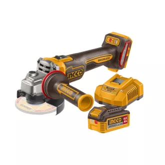   INGCO Akumulátorová uhlová brúčka 125 mm bezuhlíková 20 V (1 x 4,0 Ah akumulátor + nabíjačka)