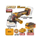 INGCO Akumulátorová uhlová brúčka 125 mm bezuhlíková 20 V (1 x 4,0 Ah akumulátor + nabíjačka)