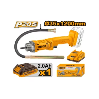   INGCO Akumulátorový vibrátor na zhutňovanie betónu 1,2 m 20 V (1 x 2,0 Ah batéria + nabíjačka)