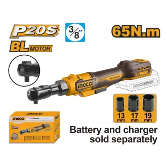   INGCO Akumulátorový rázový skrutkovač 3/8" 65 Nm bez uhlíkových kefiek 20 V (bez batérie a nabíjačky)