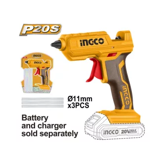   INGCO Bezdrôtová lepiaca pištoľ 11 mm 20 V (bez batérie a nabíjačky)