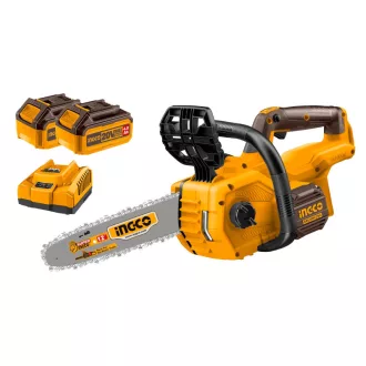   INGCO Akumulátorová reťazová píla 300 mm bezuhlíková 20 V (2 x 4,0 Ah batéria + nabíjačka)