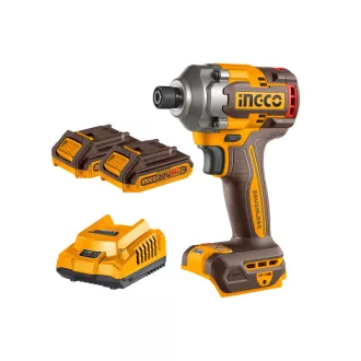   INGCO Akumulátorový udierajúci skrutkovač 1/4" 285 Nm bez uhlíkových kefiek 20 V (2 x 2,0 Ah batéria + nabíjačka)