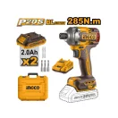 INGCO Akumulátorový udierajúci skrutkovač 1/4" 285 Nm bez uhlíkových kefiek 20 V (2 x 2,0 Ah batéria + nabíjačka)