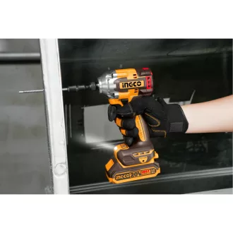   INGCO Akumulátorový udierajúci skrutkovač 1/4" 285 Nm bez uhlíkových kefiek 20 V (2 x 2,0 Ah batéria + nabíjačka)