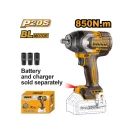 INGCO Akumulátorový ťahový skrutkovač 1/2" 850 Nm bezuhlíkový 20 V (bez batérie a nabíjačky)