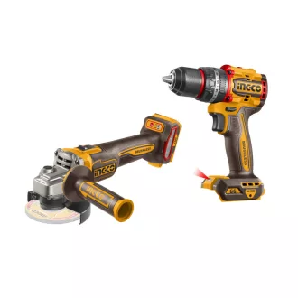   INGCO Akumulátorový výkonový set 20 V Vŕtačka-skrutkovač s príklepom 66 Nm + uhlová brúska 125 mm (2 ks akumulátor + nabíjačka)