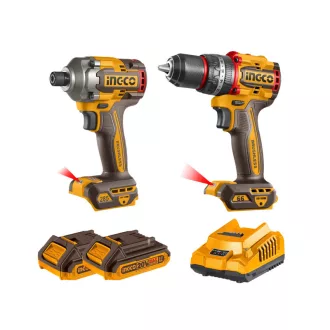   INGCO Akumulátorový balík 20 V Úderné vŕtačky-skrujky 66 Nm+Úderné skrutkovacie kľúče 1/4" 285 Nm (2 ks akumulátor + nabíjačka)