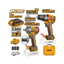 INGCO Akumulátorový silový set 20 V Príklepová vŕtačka-skrutkovač 66 Nm + Príklepový skrutkovač 1/2" 405 Nm (2 ks akumulátor + nabíjačka)