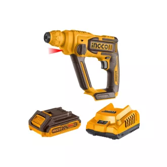   INGCO Akumulátorové uderné vŕtacie kladivo 1,5 J SDS-Plus bezuhlíkové 20 V (1 x 2,0 Ah batéria + nabíjačka)