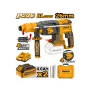 INGCO Akumulátorové kombinované kladivo 2,5 J SDS-Plus / bezuhlíkové, rýchla výmena kefiek 20 V (2 x 4,0 Ah akumulátor + nabíjačka)