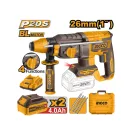 INGCO Kombinovaný nabíjateľný kladivo 2,5 J SDS-Plus bez uhlíkových kefiek 20 V (2 x 4,0 Ah baterka + nabíjačka)
