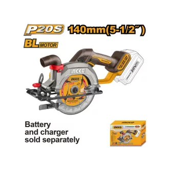   INGCO Akumulátorová kotúčová píla 140 mm bezuhlíková 20 V (bez batérie a nabíjačky)