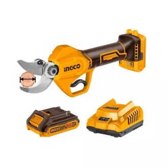   INGCO Akumulátorové záhradné nožnice 30 mm bez uhlíkových kefiek 20 V (1 x 2,0 Ah akumulátor + nabíjačka)