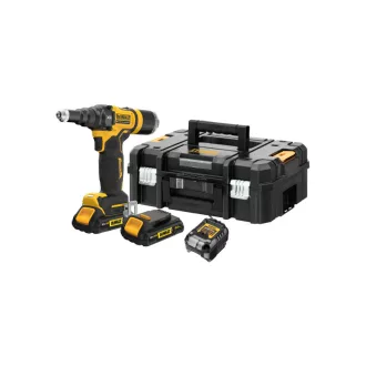   DEWALT Akumulátorový nýtovač bezuhlíkový 18 V (2 x 2,0 Ah batéria + nabíjačka, TSTAK)