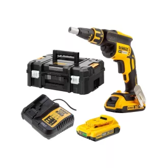   DEWALT Akumulátorový sadrokartónový skrutkovač 18 V bez uhlíkovej kefy (2 x 2,0 Ah batérie + nabíjačka) DCF620D2