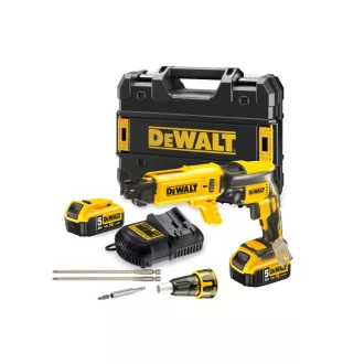   DEWALT Akumulátorový sadrokartónový skrutkovač + zásobník 18 V bez uhlíkovej kefy (2 x 5,0 Ah+nabíjačka+TSTAK) DCF62