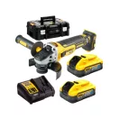 DEWALT Akumulátorová uhlová brúska 125 mm 18 V bez uhlíkovej kefky 125 mm (2 x 5,0 Ah batérie + nabíjačka + TSTAK)