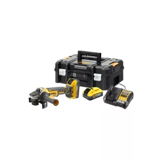   DEWALT Nabíjateľná uhlová brúska 125 mm 18 V (2 x 5,0 Ah Power Stack batéria + nabíjačka + TSTAK)