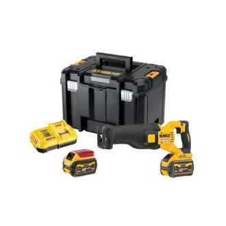   DEWALT Akumulátorová priamočiara píla 18 V bez uhlíkovej kefky (2 x 6,0 Ah batérie + nabíjačka) DCS389T2