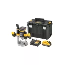 DEWALT Batériový horný frézač 18 V 12 mm (2 x 5,0 Ah Power Stack batéria + nabíjačka + TSTAK)