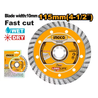 INGCO Diamantový rezný kotúč 115 x 10 x 22,2 mm turbo