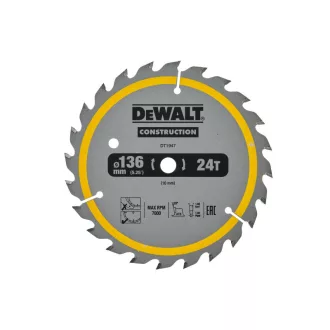   DEWALT CONSTRUCTION Pílový kotúč na klincované drevo 136 x 10 x 1,86 mm / 24T