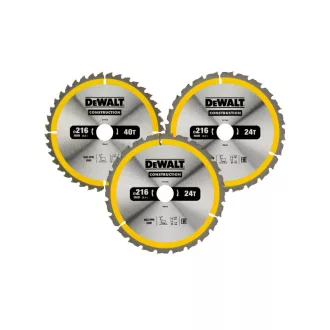   DEWALT CONSTRUCTION Sada pílových kotúčov 3 diely, na klince do dreva 216 x 30 x 2,6 mm / 2 x 24T + 40T
