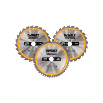   DEWALT CONSTRUCTION Sada pílových kotúčov 3-dielna na klincované drevo 250 x 30 x 2,6 mm / 2 x 24T + 48T