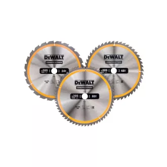   DEWALT CONSTRUCTION Sada pílových kotúčov na klince do dreva 3-dielna 305 x 30 x 3,0 mm / 24T + 48T + 60T