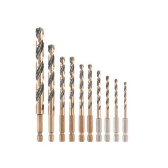   DEWALT BLACK & GOLD Sada špirálových vrtákov 10-dielna HSS (3-12 mm) s 1/4" HEX upínaním