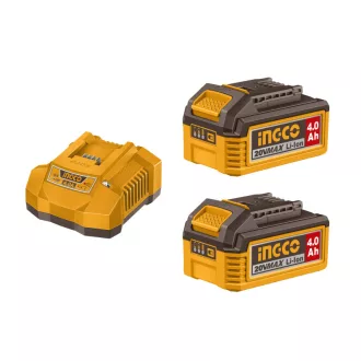   INGCO Sada batérie a nabíjačky 20 V (2 x 4,0 Ah batéria + 4,0 A nabíjačka)