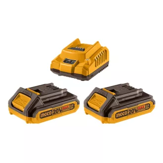   INGCO Sada akumulátora a nabíjačky 20 V (2 x 2,0 Ah akumulátor + 2,0 A nabíjačka)