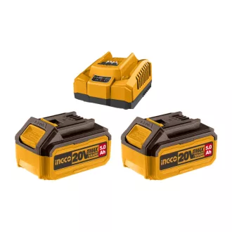   INGCO Sada akumulátora a nabíjačky 20 V (2 x 5,0 Ah akumulátor + 4,0 A nabíjačka)