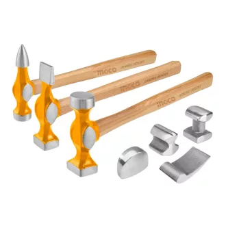   INGCO Sada kladiv a vyrovnávacích nástrojov pre karosárie 7 kusov s Hickory rukoväťou