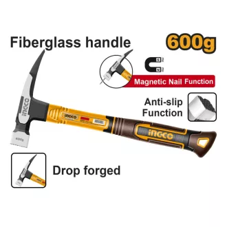   INGCO Tesársky kladivo 600 g, sklenená rukoväť, magnetické
