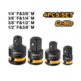   INGCO Adaptér na nástrčné kľúče 4-dielny 1/4"<-->3/8", 1/2"<-->3/8"