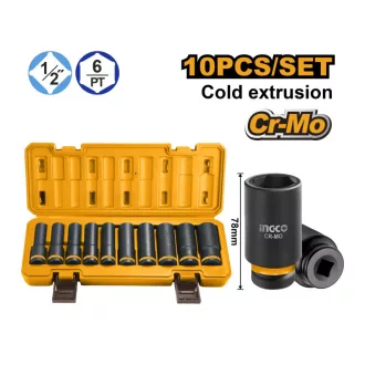   INGCO Sada dlhých skĺbacích klúčov 10 kusov 1/2" 10-24 mm CrMo