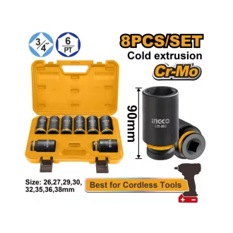   INGCO Sada dlhých nasaditelných kľúčov 8 dielov 3/4" 26-38 mm CrMo