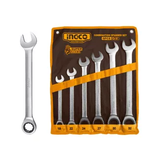   INGCO Sada kombinovaných kľúčov s račňou, 6 dielna 19-32 mm CrV