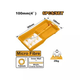   INGCO Set valčekov na maľovanie z mikrovlákna, 6 dielov 100 x 12 x 6 mm