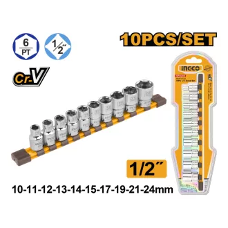   INGCO Sada zástrčkových kľúčov 10 kusov 1/2" 10-24 mm CrV