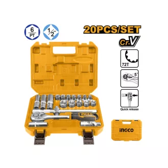   INGCO Sada nástrčných kľúčov 20 kusov 1/2" 10-24 mm CrV