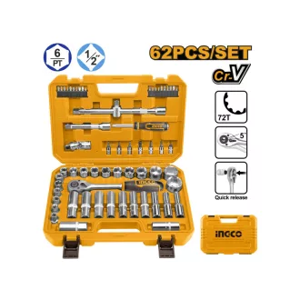   INGCO Sada zástrčkových kľúčov 62 ks 1/2" 10-32 mm CrV