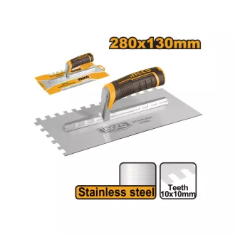   INGCO Hladká špachtľa 130 x 280 mm inox 10 x 10 mm mäkký držiak