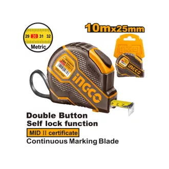 INGCO Meracie pásmo 10 m x 25 mm gumové
