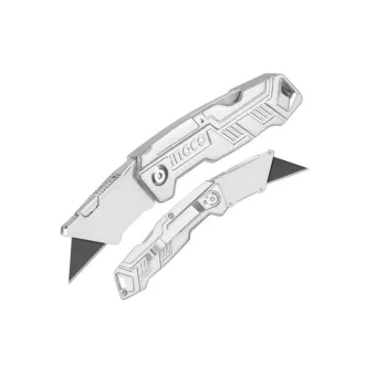   INGCO Skladací nôž s trapézovou čepeľou + 6 ks náhradných čepeľí