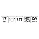 YATO Hviezdicový kľúč s račňou 17 mm / 225 mm CrV