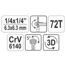 YATO račňový hnací hriadeľ 1/4" 72T 115 mm otočná hlava CrV