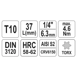 YATO nástrčný kľúč na bity Torx 1/4" T10 CrV